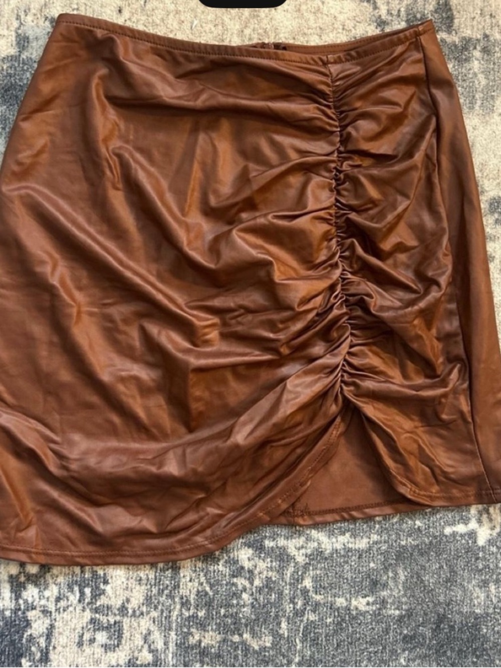 Windsor Brown Ruched Faux Leather Mini Skirt